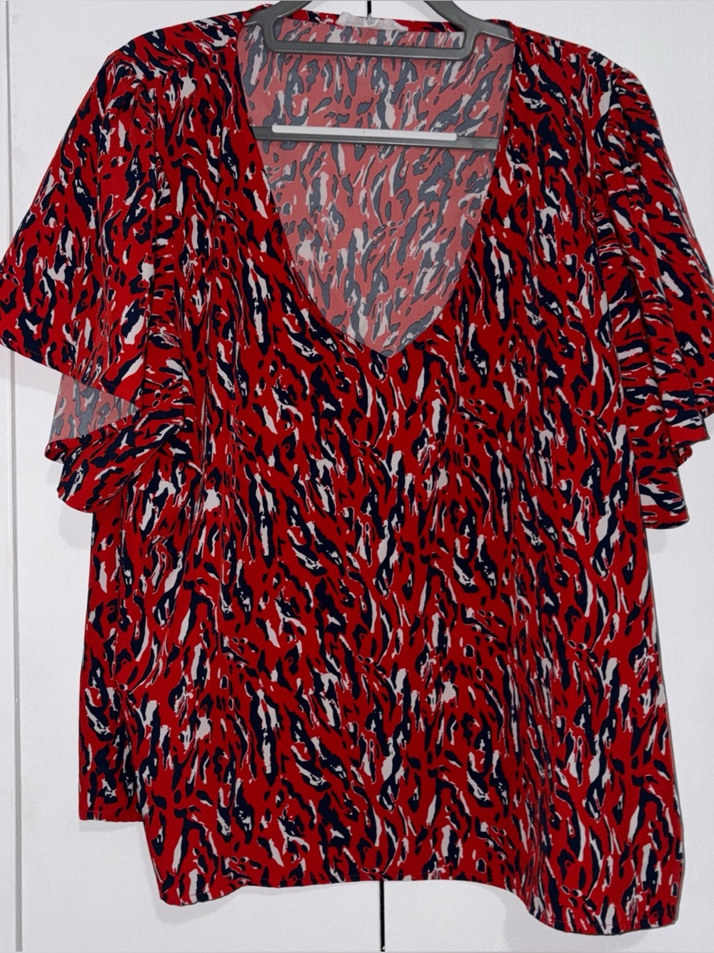 MICHELLE MCDOWELL Women's Top Colorful Abstract Print; Sz. XXL Flutter Sleeve